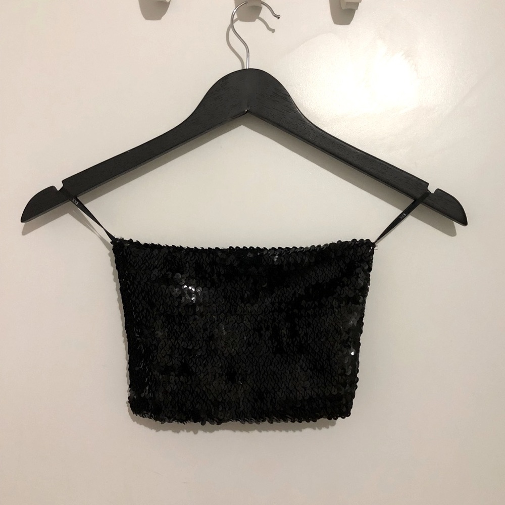 Sequinned Cropped Tube Top